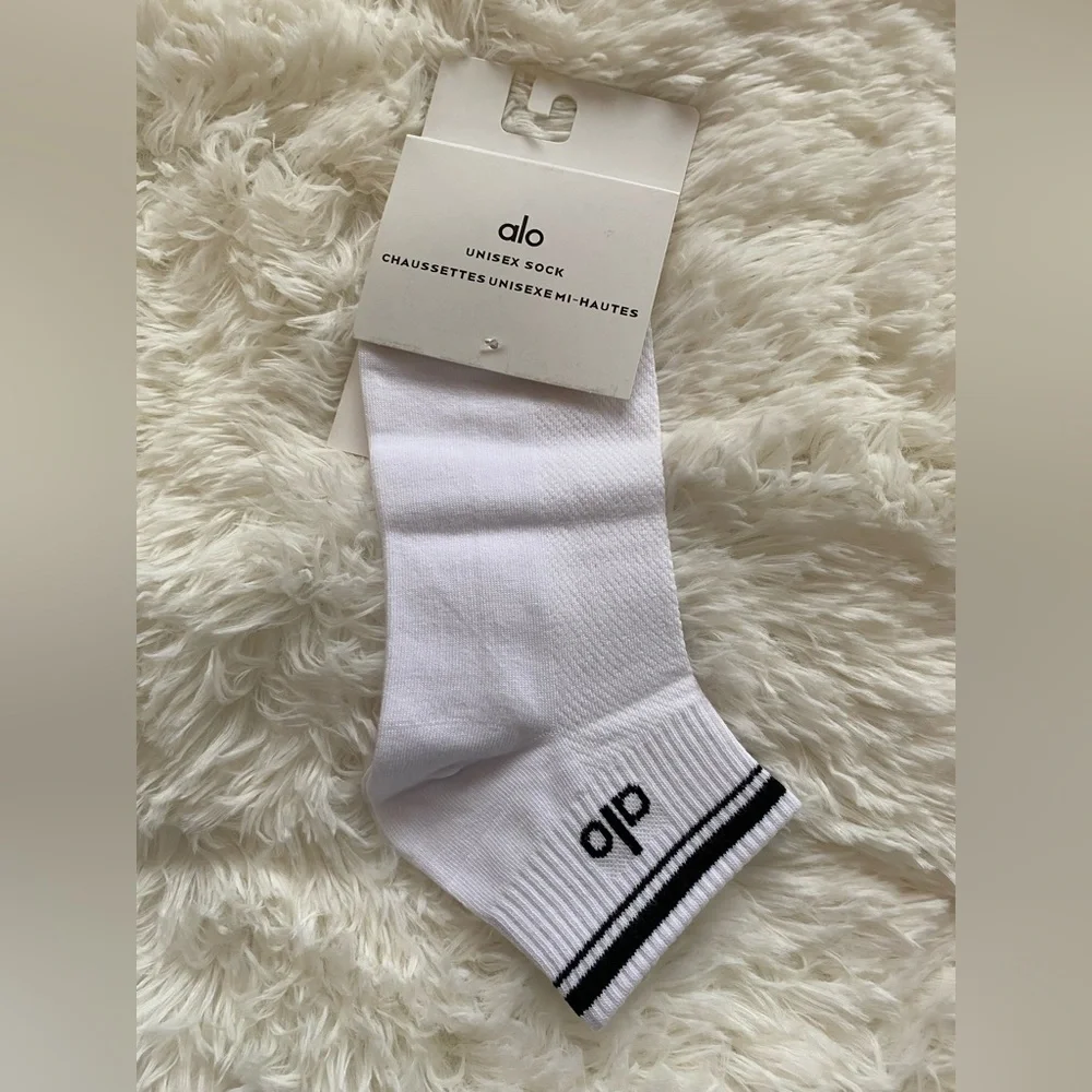 ALO Yoga White and Black Half-Crew Socks Unisex